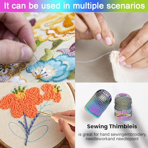 1 Pcs Adjustable Metal Sewing Thimble Finger Protector Open Top Ring Thimble Fingertip Shield for Quilting Embroidery Hand Sewing Tool(Colorful, S) - color: Colorful|S