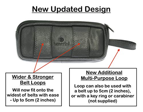 Soft Black Goat Leather Double Spectacle Glasses Case with Belt Loops/Key Ring Loop