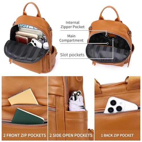 Genuine Leather Backpack Purse For Women - color: Orange Brown