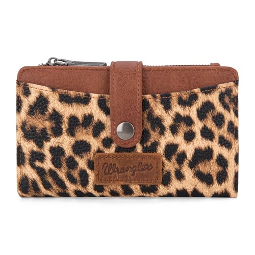 Wrangler Wallet for Women Bifold Card Holder with Zipper and ID Window - color: Leopard Print