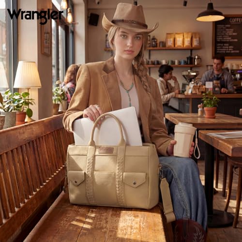 Wrangler Work Tote Bag for Men and Women Business Teacher Bag Large Capacity Briefcase Handbag with Adjustable Strap - color: Khaki