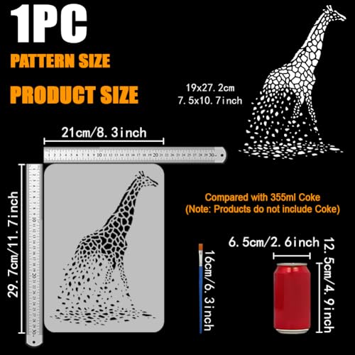 FINGERINSPIRE Dispersing Giraffe Stencils with a Brush 11.7x8.3Inch Giraffe Fragments Painting Stencils PET Animal Themes PET Template for Painting on Wood Floor Tile Wall Fabric Furniture DIY - color: Dispersing Giraffe