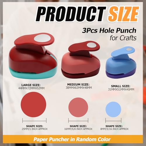 Luomorgo 3 Pcs Circle Hole Punch Set (1", 5/8", 5/16") | Multi-Size Paper Punch, For Scrapbooking, Card Making, Journals & Photo Albums, Office Supplies