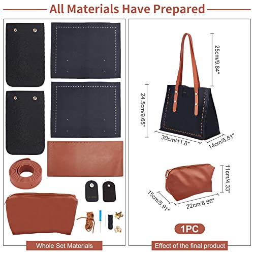 PH PandaHall DIY Tote Leather Bag Kit Black Brown Large Tote Bag Easy Handcraft Shouler Bags with Insert Organizer Bags Straps Screws Buckles and Kintting Tool Screwdriver for Women Purses Gifts
