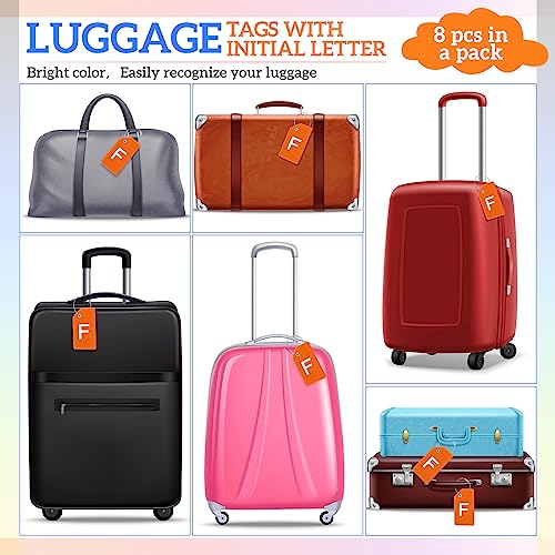 Sweetude 8 Pcs Luggage Tags Silicone Steel Loop, Letter F, Orange - size: Letter F, style: Orange