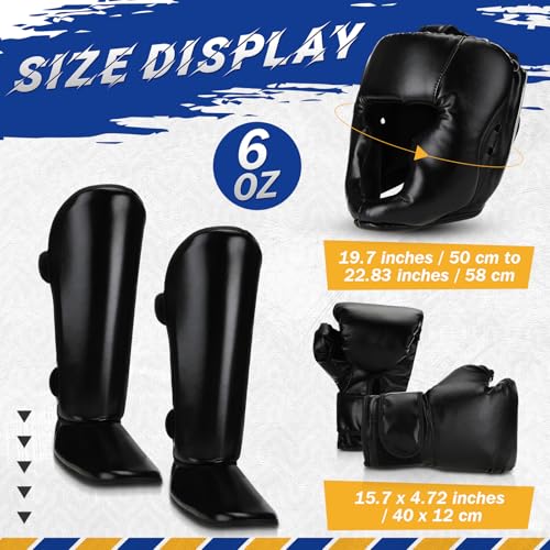 Arrowbash 5 Pcs Boxing Guards Set for Kids with Sparring Headgear, 6oz Boxing Gloves and Leg Shin Guards Wrestling Headgear for Youths Teens Boys Girls Kickboxing Karate Muay Thai BJJ Training - color: Black