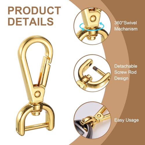 PATIKIL 0.5 Inch Swivel Clasp Hooks, 2 Pcs Detachable Snap Hook Swivel Lobster Claw Clasps with Screw Bar for Bag Strap Purse Lanyard DIY Craft Hardware, Gold - color: Gold
