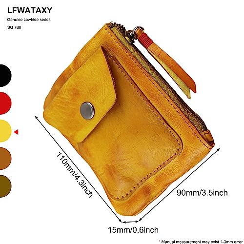 Genuine Cowhide Coin Purse for Men, Women Leather Coin Pouch Zipper Coin Purse Wallet Leather Zipper Storage Bag Coin Organizer (Yellow) - color: Yellow