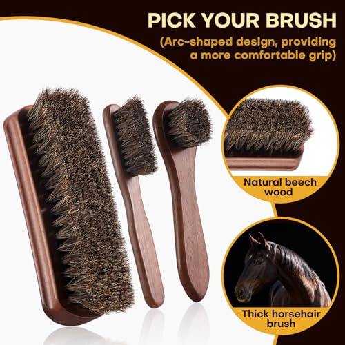 RAPSAKEMOH Shoe Polish Kit, Horsehair Brush Shoe Shine Kit For men | Shoes Boots Care Brushes Polish Kit - color: Dark Brown