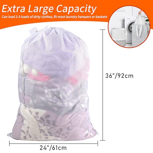 Polecasa 2 Pack Heavy Duty Diamond Mesh Laundry Bag, 24x36", White | Extra Large Laundry Hamper Bag, Holds 2-3 Loads, Tear Resistant Mesh, Breathable Design, Drawstring Closure - color: A-White, size: 24"x36" | 2 Pack