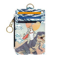 Slim Wallet Credit Card Holder, Cat and Dinosaur, RFID Wallet Women Cute Small Front Pocket Wallet With Zipper, PU Leather Thin travel RFID Blocking Card Case ID Window ,Ladies Gifts - color: Cat and Dinosaur