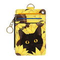 Slim Wallet Credit Card Holder,Flowers and Cats D, RFID Wallet Women Cute Small Front Pocket Wallet With Zipper, PU Leather Thin travel RFID Blocking Card Case ID Window,Ladies Gifts - color: Flowers and Cats D