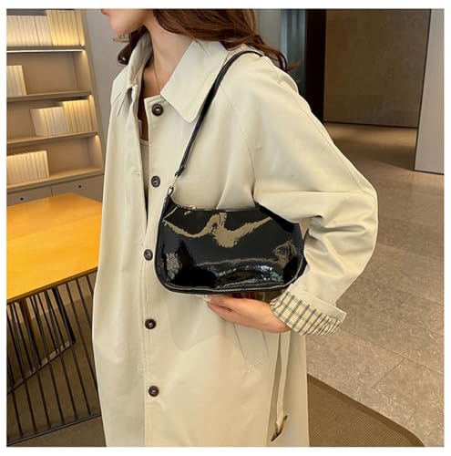 Patent Vegan Leather Evening Purse Shiny Clutch MINI Hobo Handbag Shoulder Bags - color: Black