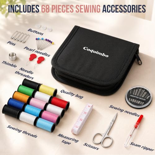 Coquimbo Sewing Kit Mini Travel, Dorm Room Essentials for Girls (Black, S) | Stocking Stuffers for Teen Girls Boys Adults Women Kids, Portable Needle and Thread Kit with Scissors, Tape Measure, Thimble - color: Black, size: S