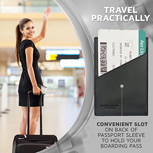 Alban RFID Passport Holder for Women & Men, Genuine Leather Passport Cover - color: Black