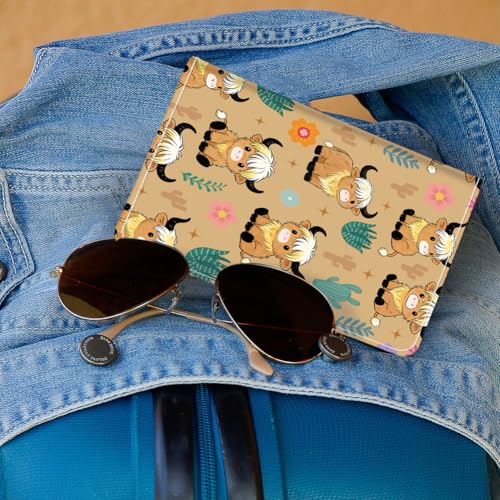 PU Leather Passport Holder Cover 5.9×4.3 Inch with Credit Card Slot Boarding Pass Slot Combo Blocking Passport Holder Wallet Cover Case for Travel Boarding Essentials(Desert Highland Cow) - color: Desert Highland Cow
