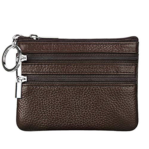 Women Genuine Leather Coin Purse Small Keychain Change Wallet - color: Coffee