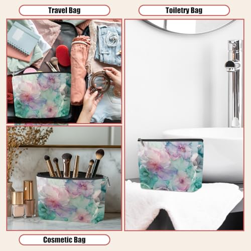 Watercolor Fluid Ink Soft Floral Makeup Bag, Cosmetic Bags for Her - color: Pastel Marble 465