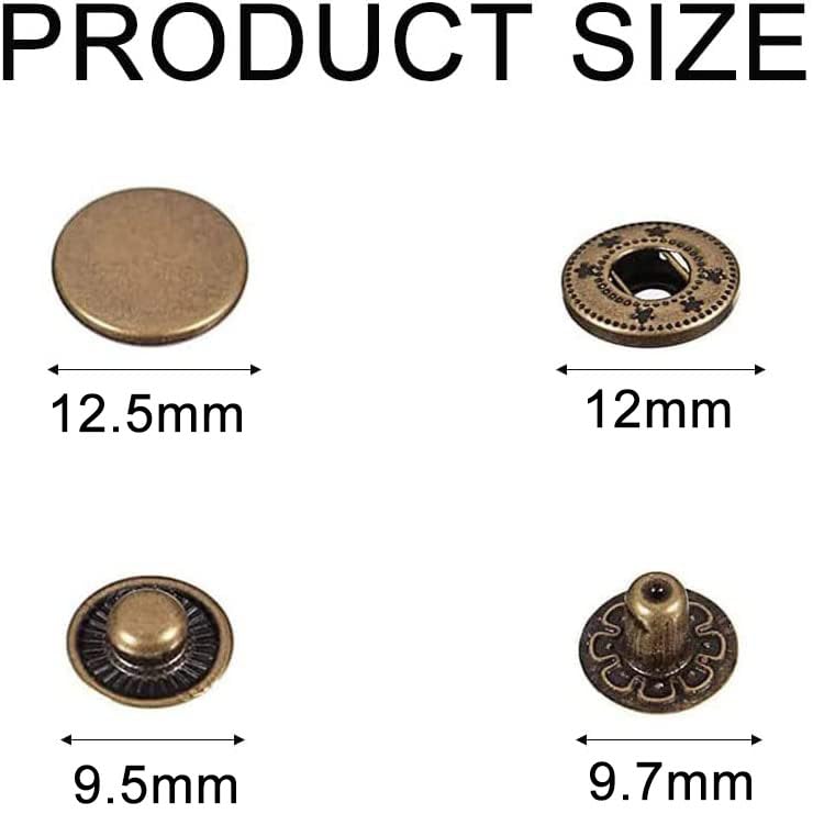 BetterJonny 24 Sets Heavy Duty Leather Snap Fasteners Kit, 12.5mm Metal Snap Buttons Press Studs Leather Rivets Snaps with 4 Setter Tools for Clothes Bracelet Jackets Jeans Antique Brass - color: Antique Brass, size: 12.5mm