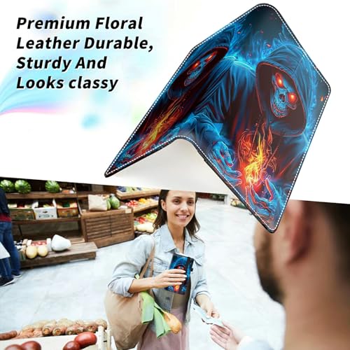 Check Book Cover for Personal Checkbook, Leather Business Checkbooks Plastic Insert Flap Card Holder Pen Hoop Holder with RFID Blocking Slim Wallet for Women Men, Blue Flame Skull - color: Blue Flame Skull