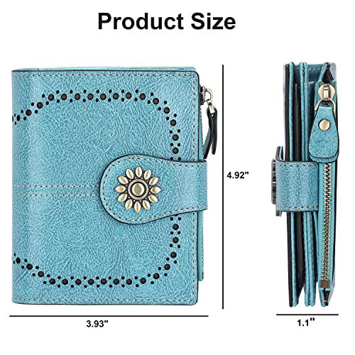Womens Leather Wallet Small Compact RFID Blocking Credit Card Case Purse with Zipper Pocket | Small - color: Light Green
