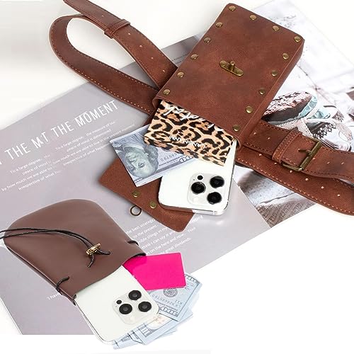 SUMGOGO Retro Belt Pouch Waist Bag Womens Fanny Pack Cellphone Holder Steampunk Medieval Renaissance Purse Costume Accessory - color: Tri-Brown