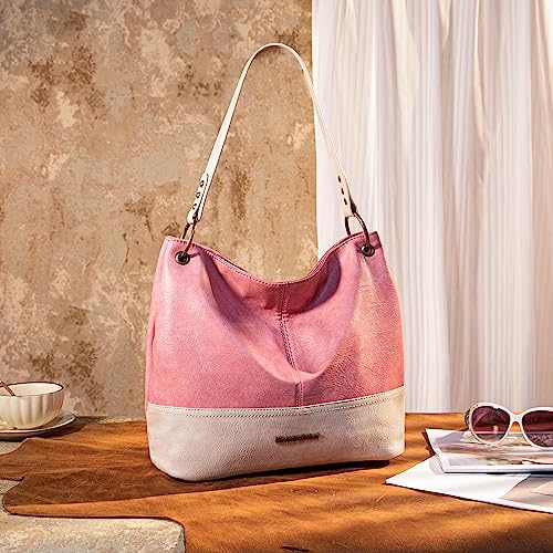 Purses for Women Hobo Bags Slouchy Shoulder Bag Tote Handbags | Stylish for Everyday Use, Zip-top Closure, Back Anti-theft Pocket, 3 Inner Pockets, Comfortable Wide Strap for Dating Errands - color: A-pink