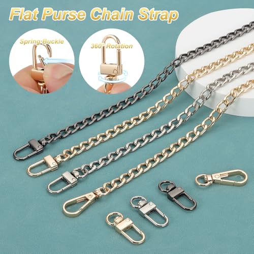 uxcell 15.7" Flat Purse Chain Strap, Silver Shoulder Straps Chains Metal Handbag Replacement Belt with 2 Pcs Metal Lobster Swivel Trigger Clips Style1 for Cross Body Wallet Bag - color: Silver, size: 15.7"