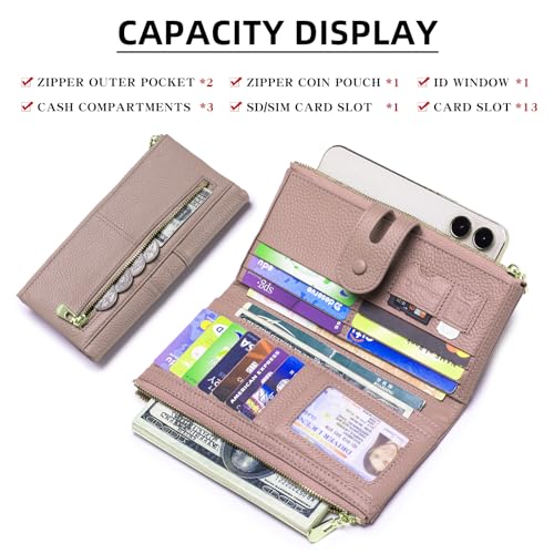 Large Capacity Wallets for Women Soft Leather RFID Blocking Long Wallet Ladies Bifold Clutch Purse Credit Card Holder with Double Zipper Pocket ID Window,LightPurple - color: LightPurple