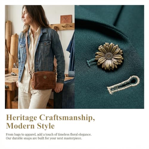 ARTIBETTER 10 Sets Antique Snaps Button Bronze Vintage Metal Snap Leather Fastener Flower Sewing Snaps for Handbag Purses Bags Clothes Leather Sewing Craft DIY