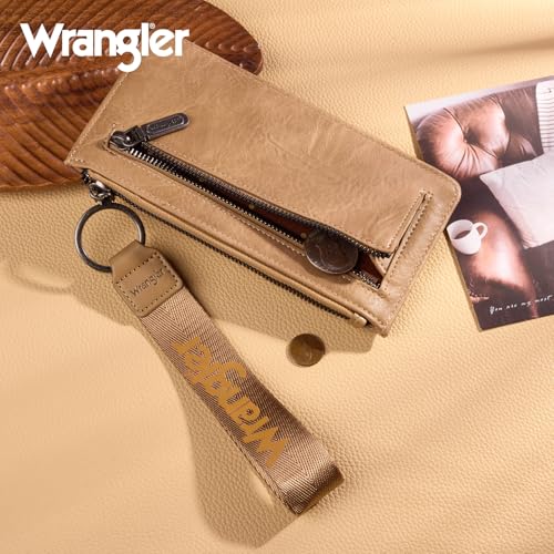 X Wrangler Western Wallet for Women Card Cases & Money Organizers Wristlet Wallet with Zipper Pocket - color: 1-Tan