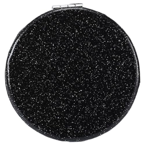 Pocket Compact Mirror for Men and Women, Small Purse Mirror With Glitter, Portable Travel Makeup Mini 2-Sided 1x/2x Magnifying Folding Handheld Mirror for Gift - color: Black-round