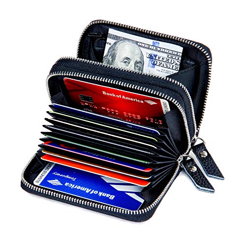 KALMORE Wallets for Women Genuine Leather Double Zipper RFID Blocking Purse with Coin Pocket - color: Black
