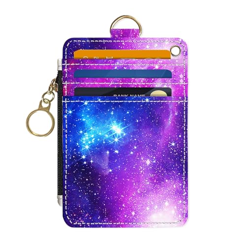 Slim Wallet Credit Card Holder, Starry Sky, RFID Wallet Women Cute Small Front Pocket Wallet With Zipper, PU Leather Thin travel RFID Blocking Card Case ID Window,Ladies Gifts - color: Starry Sky