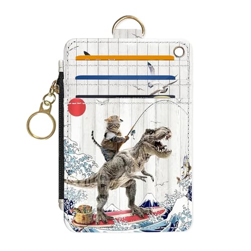 Slim Wallet Credit Card Holder, Cat Fishing, RFID Wallet Women Cute Small Front Pocket Wallet With Zipper, PU Leather Thin travel RFID Blocking Card Case ID Window,Ladies Gifts - color: Cat Fishing
