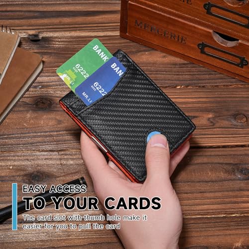 FALAN MULE Mens Wallet with Money Clip RFID Blocking Minimalist Front Pocket Wallets for Men Slim Bifold Card Holder - color: Oc-Black with orange