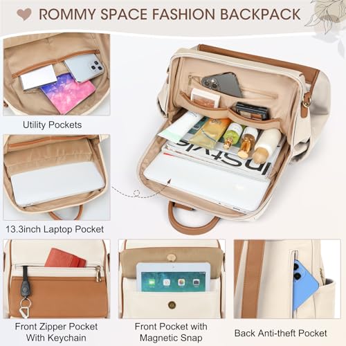NUBILY Backpack Purse for Women Leather Anti-Theft Mini Backpack Fashion Designer Handbag Convertible Travel Bag Ladies Shoulder Bags, Beige - color: Beige