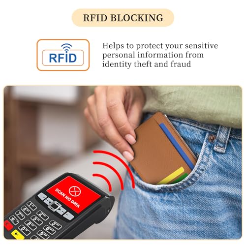 Hancynir Brown Minimalist Small Wallet Women Credit Card Holder RFID Slim | Zipper Pocket Wallet, Thin Travel Coin Purse, Ladies Women Mens Gifts, Cute Card Case, 6 Card Slots, ID Window, PU Leather - color: 01-Lichee Brown