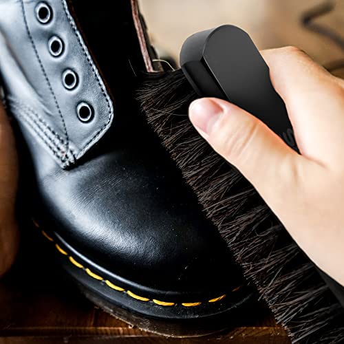 Premium Horsehair Shoe Polish Brush – Handcrafted Beechwood Shoe Brush for Shine and Buffing – Luxurious Shoe Shine Brush with Soft Horsehair Bristles (Black) - color: Premium Black