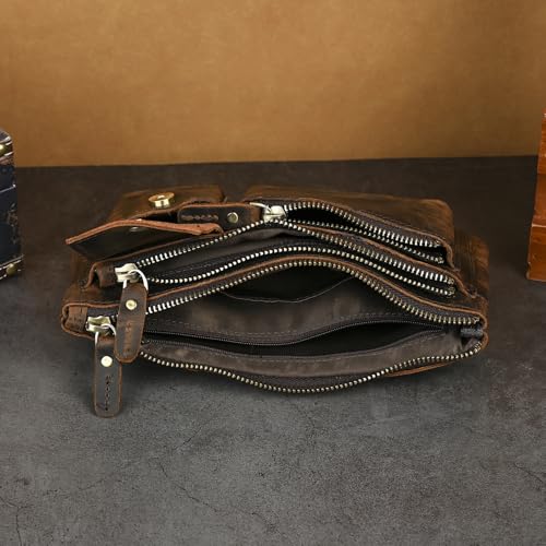 Genuine Leather Hiking Riding Travel Fanny Waist Pack Small Phone Pouch For Men Women FB811-29 (100% Leather-Brown) - color: 100% Leather-811-29 Brown