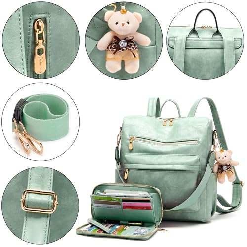 Soperwillton Women Backpack Purse Shoulder Handbags Travel Bag Set 2pcs | Soft PU Leather,Large Capacity,Many Pockets,with a Functional Wallet,with a Detachable Shoulder Strap,Multipurpose Design - color: Iceblue