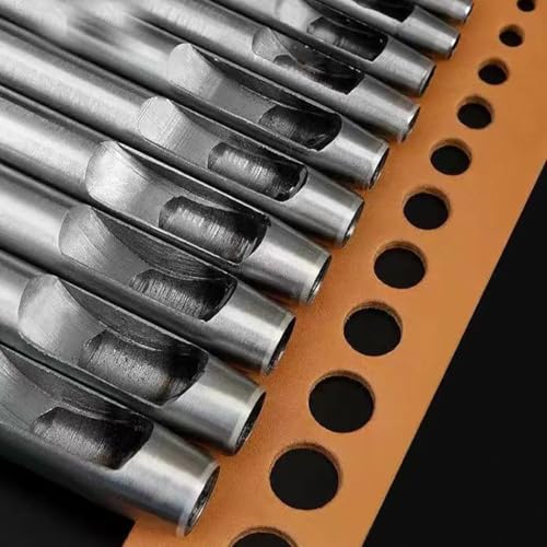 Leathe Punch Set Heavy Duty Round Hole Punch Set Leather Hole Tool,for Leather, Canvas (Silver, 9-pcs) - size: 9-pcs