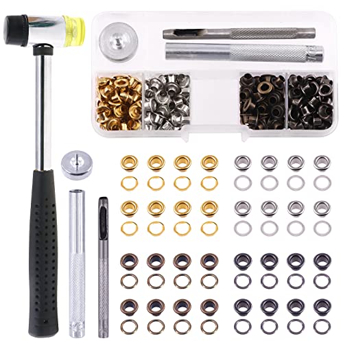 Keadic 240 Sets 4mm 5/32” Thickened Grommets Eyelets with 4 Pcs Install Tools Assortment Kit, Bronze Silver Gold Gun Black Metal Eyelet Grommet for DIY Leather Clothing Shoe Bags Crafts - color: Bronze Gun-black Gold Silver Assorted Set, size: 5/32”(4mm)