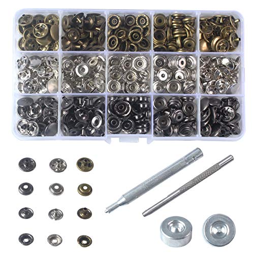 INNEOTC 90 Sets - 12mm(1/2") Metal Gunmetal Black Plated Steel Snaps Fastener Leather Rapid Rivet Button Sewing with Seting Tool (12mm, Mixed) - color: Mixed, size: 12mm
