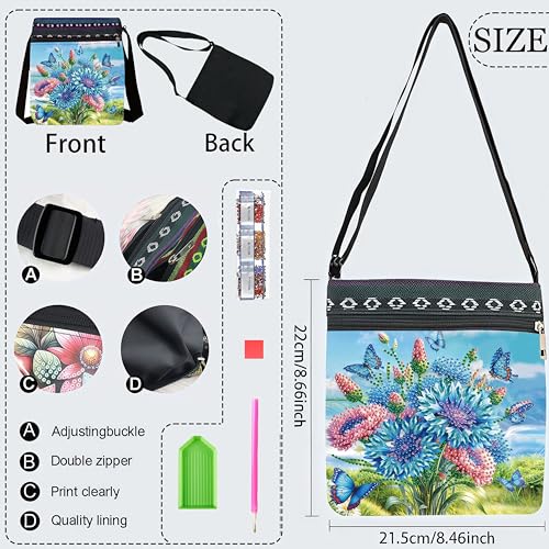 DDGYP DIY Diamond Art Crossbody Bag for Women,Butterfly & Flower Pattern | 5D Diamond Art Painting Shoulder Purse with Adjustable Strap, PU Leather Art Bag, Small Diamond Art Kits for Adults - color: Butterfly Flower 6