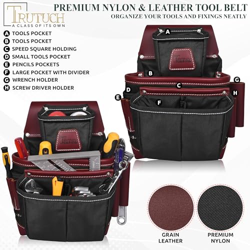 Nylon and Leather Tool Belt | Framing Tool Bags | Leather Tool Belts | Nylon Tool Pouch | Carpenter Tool Belt | Construction | Framers | Electrician - color: Black