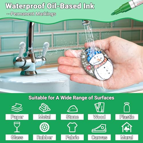 Oil Based Paint Pen, Permanent Paint Marker: Quick-Dry, Waterproof Marker Set of 12 for Rock Painting, Glass, Fabric, Ceramic, Wood, Metal, Mug, Plastic, Stone, Christmas Art Craft Supplies Kit - color: 12 Colors