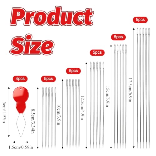 25Pcs Extra Long Sewing Needles with 4 Needle Threaders Hand Sewing Needles