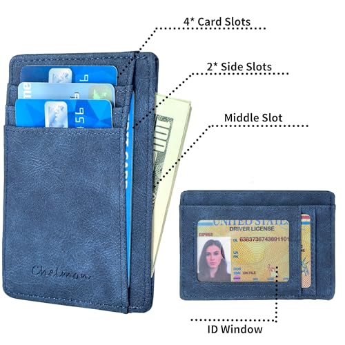 Chelmon Slim Wallet for Men, Minimalist Front Pocket RFID Blocking Credit Card Holder - color: Navy Blue