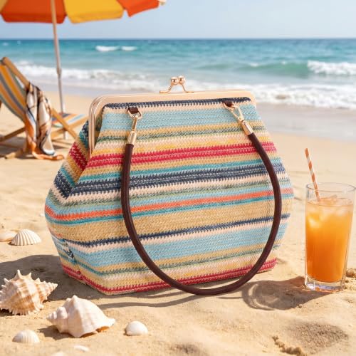 Women's Kiss Lock Bag Evening Clutch Purses Kiss Clasp Crossbody Bag Handbag Formal Evening Purse Messenger - color: Colorful